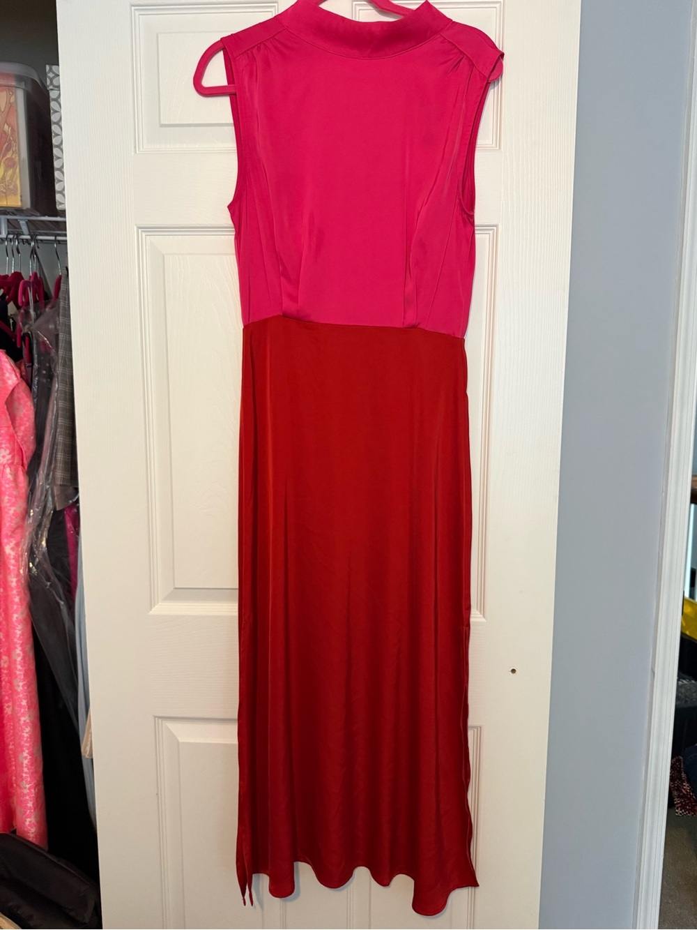 Sleeveless Two-Tone Pink and Red Maxi Dress